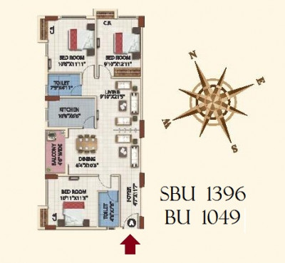 3 BHK - 1396 Sq-ft
