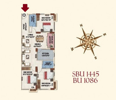 3 BHK (1445 - 1485 Sq-ft)