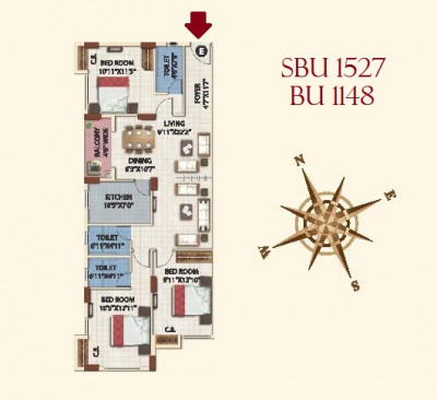 3 BHK - 1527 Sq-ft