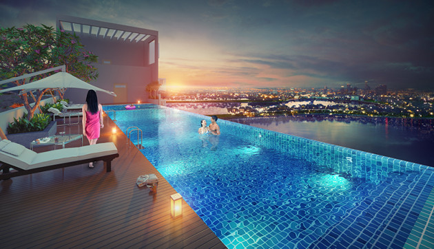 Rooftop Infinity Edge Swimming Pool Night View