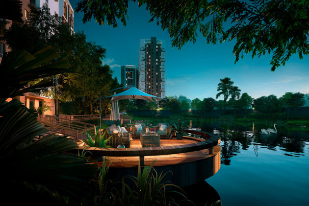 Pond  Deck Close Evening View